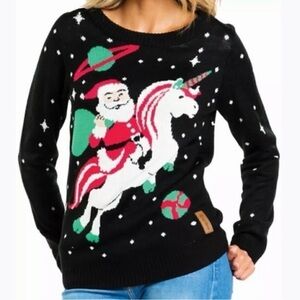 Tipsy Elves Black Santa Unicorn Sweater